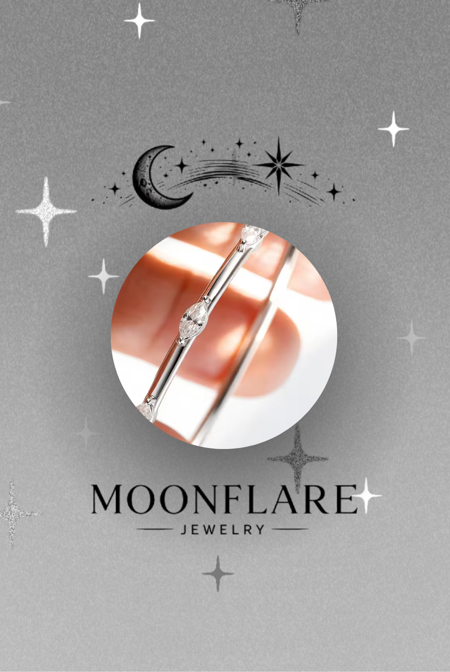 Marquise 3x6mm Moonflare 5-Stone Bangle - 009