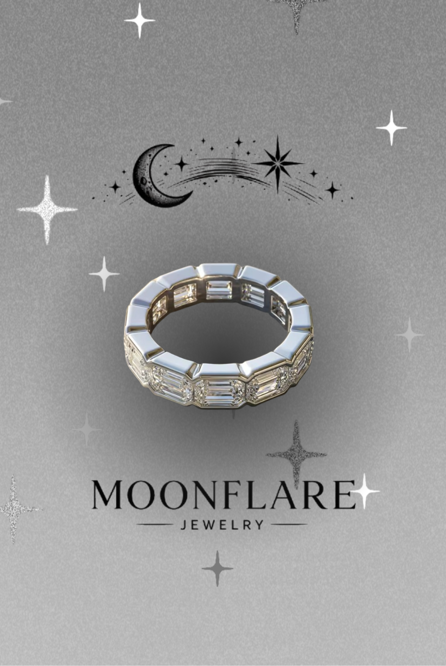 Emerald 3x5mm Moonflare Eternity Band - 019