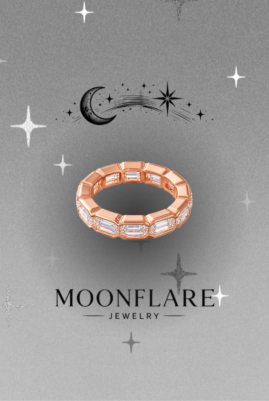 Emerald 3x5mm Moonflare Eternity Band - 019