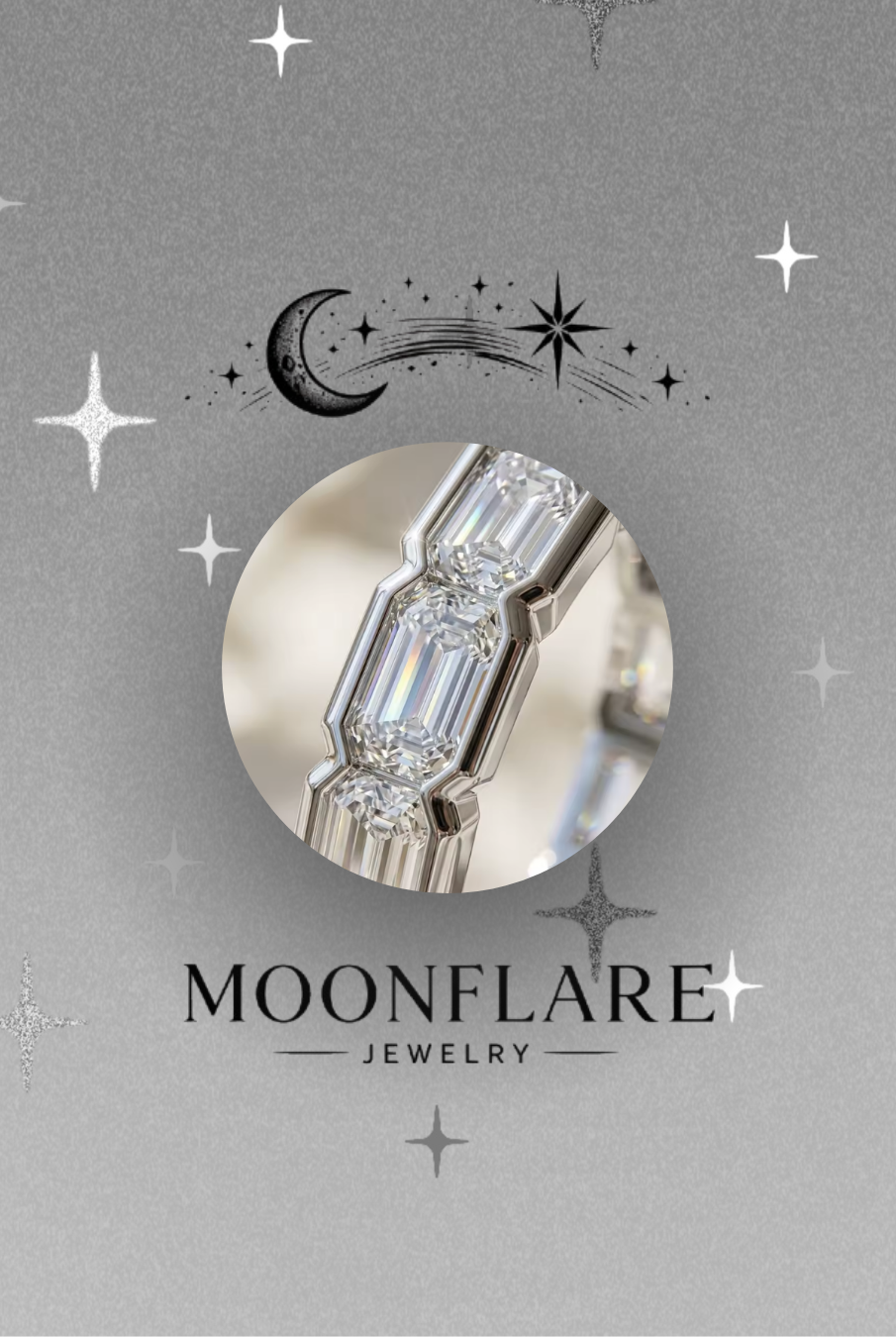 Emerald 3x5mm Moonflare Eternity Band - 019