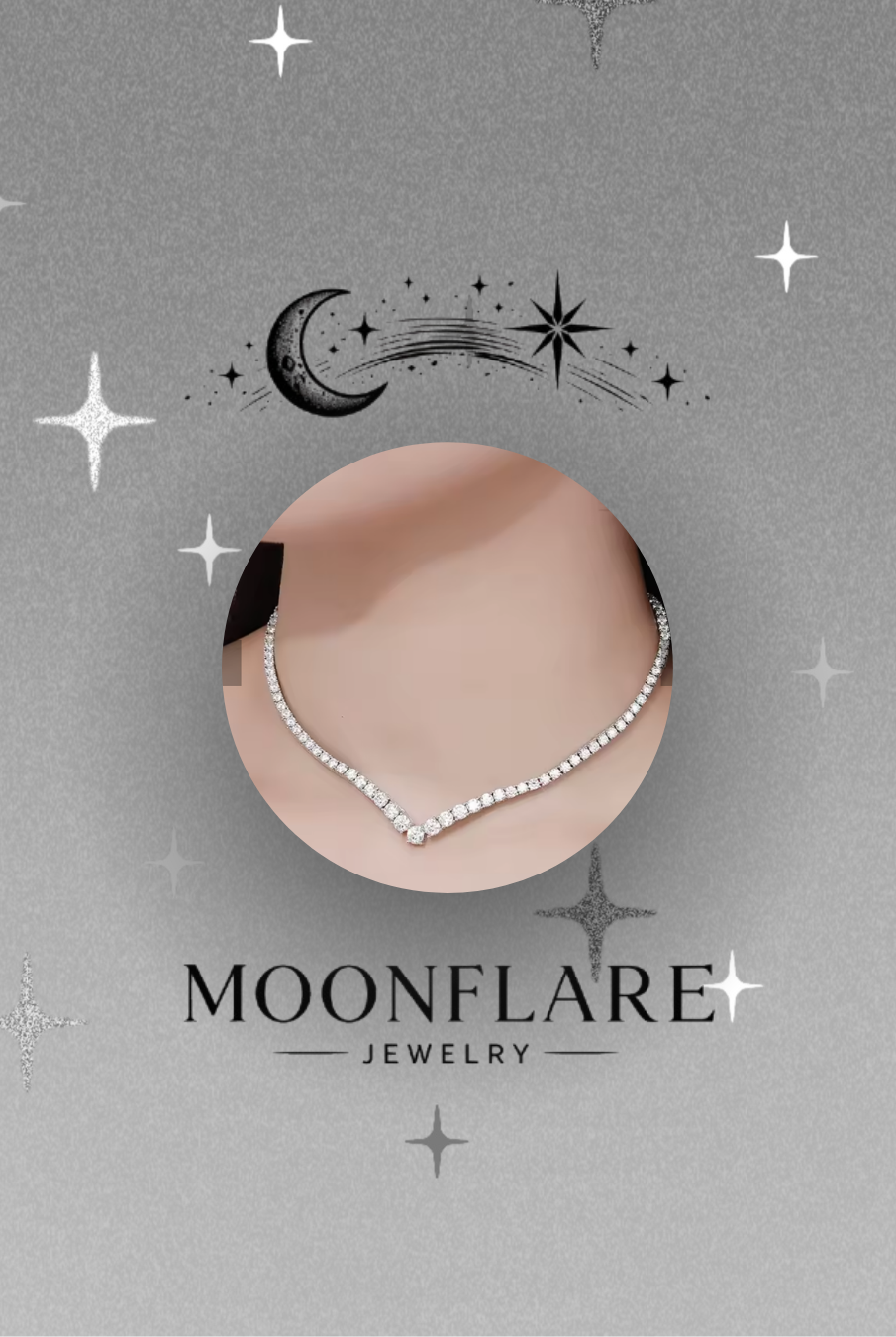 V-Shape Moonflare Moissanite Tennis Necklace - 024