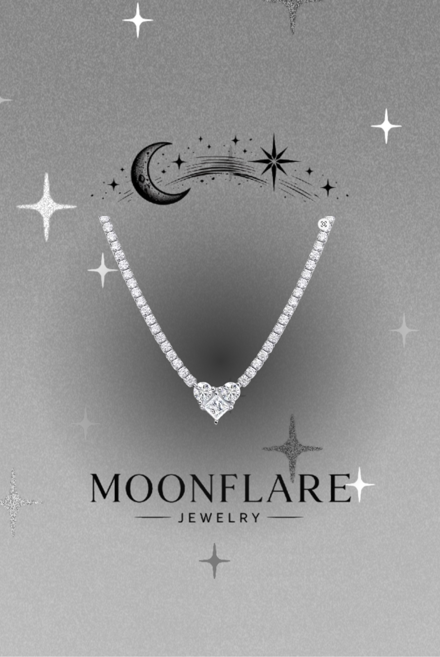 Heart Solitaire 2mm Moonflare Tennis Choker 16 inch - 027