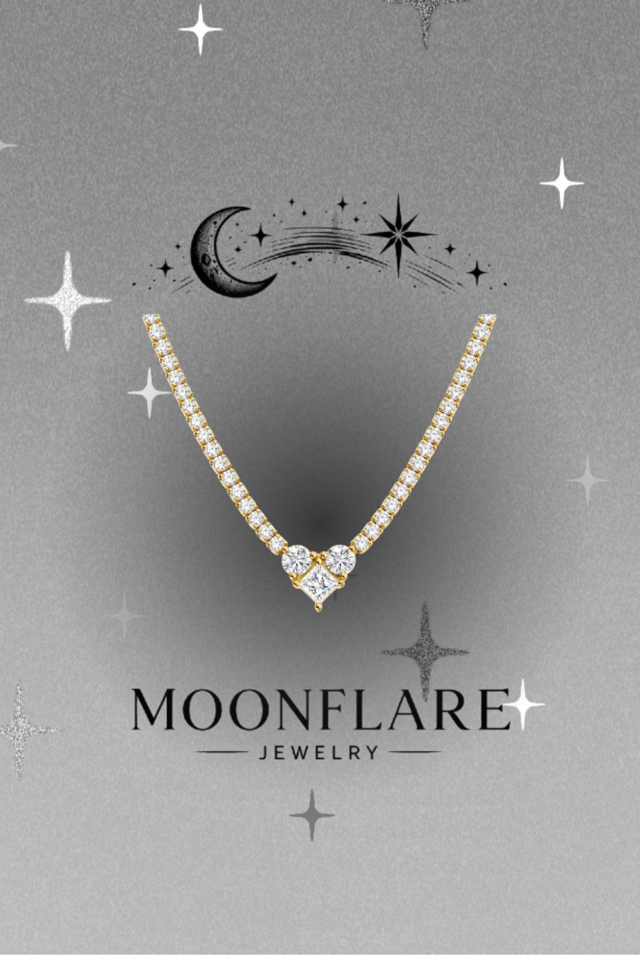 Heart Solitaire 2mm Moonflare Tennis Choker 16 inch - 027