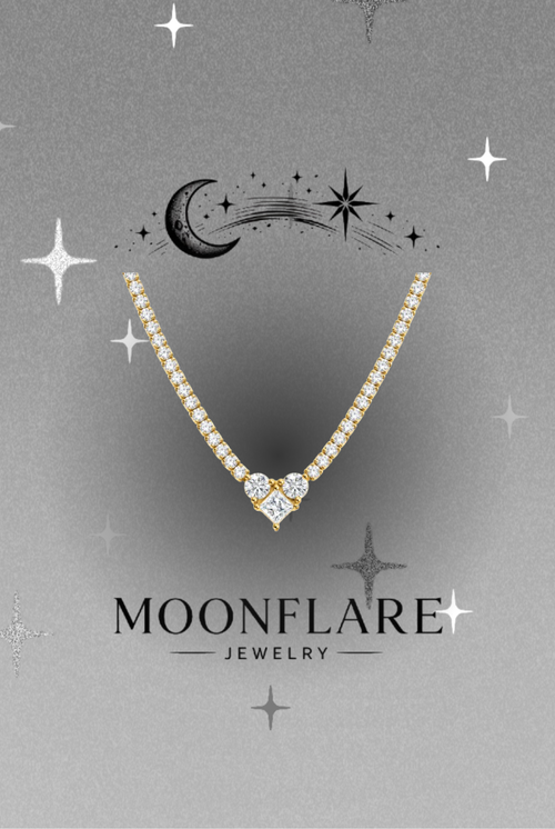 Heart Solitaire 2mm Moonflare Tennis Choker 16 inch - 027