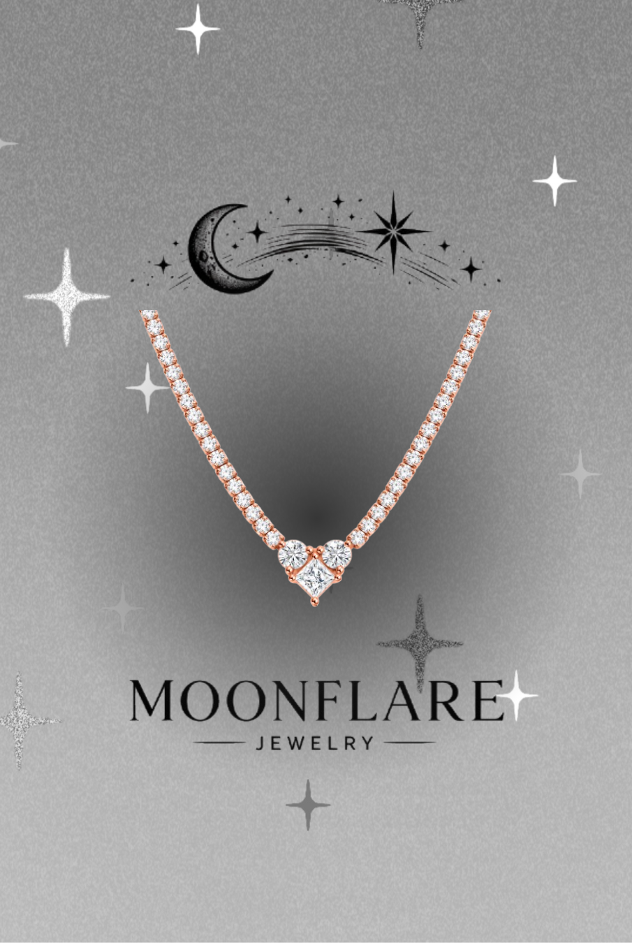 Heart Solitaire 2mm Moonflare Tennis Choker 16 inch - 027