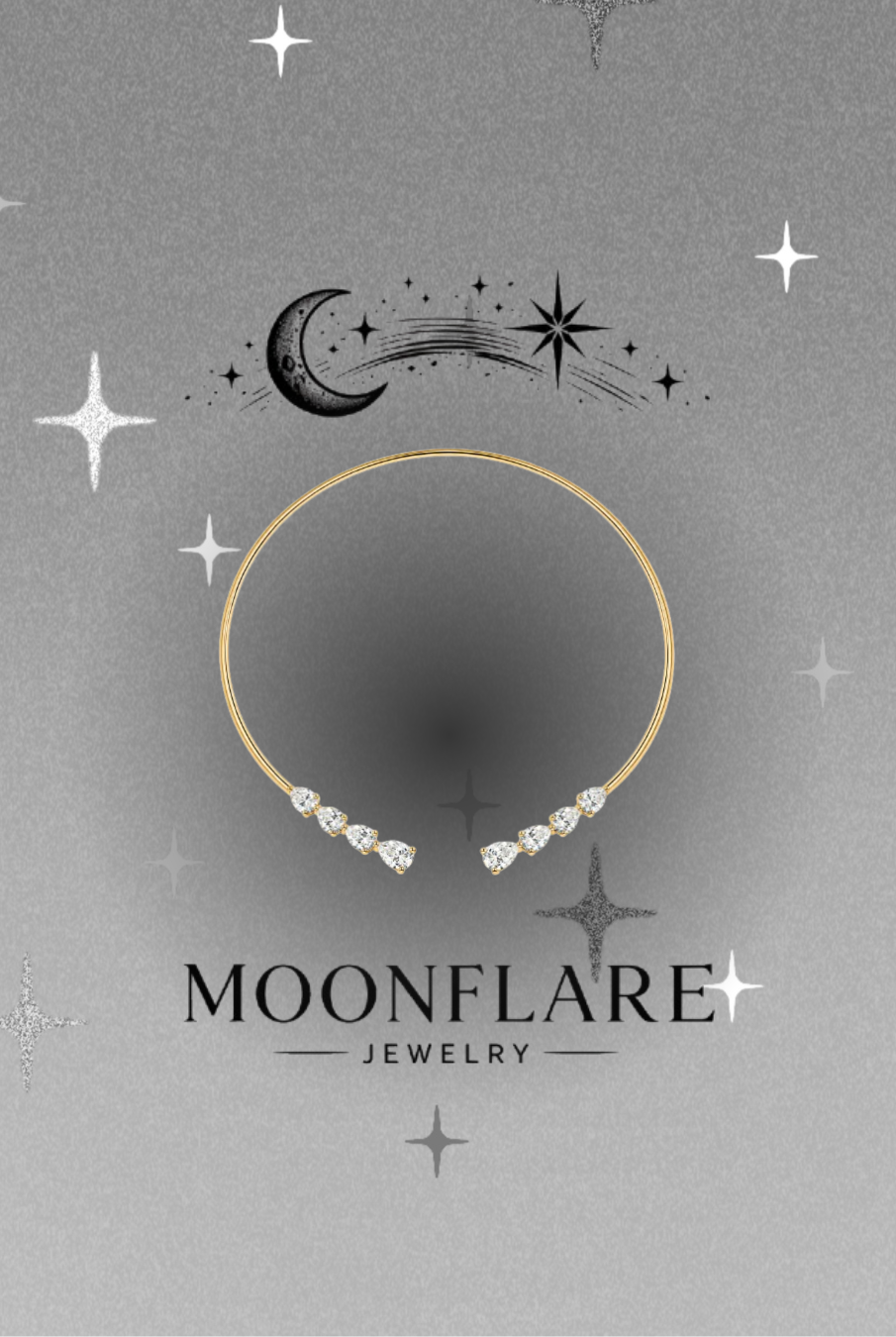 Heart & Pear 24ct Moonflare Open Collar Choker - 030