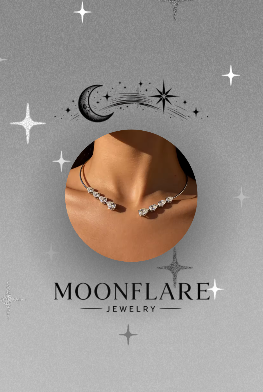 Heart & Pear 24ct Moonflare Open Collar Choker - 030